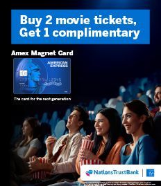 Buy 2 Get 1 Free on movie tickets for Nations Trust Bank Magnet American Express Credit Cards