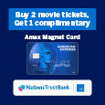 Buy 2 Get 1 Free on movie tickets for Nations Trust Bank Magnet American Express Credit Cards